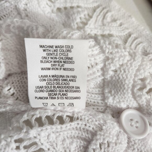 Basic Editions Cardigan Womens 1X White One Button Knit Short Sleeve Crochet - Picture 10 of 12